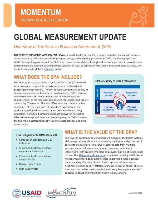 MOMENTUM Global Measurement Fact Sheet: Service Provision Assessment (SPA)