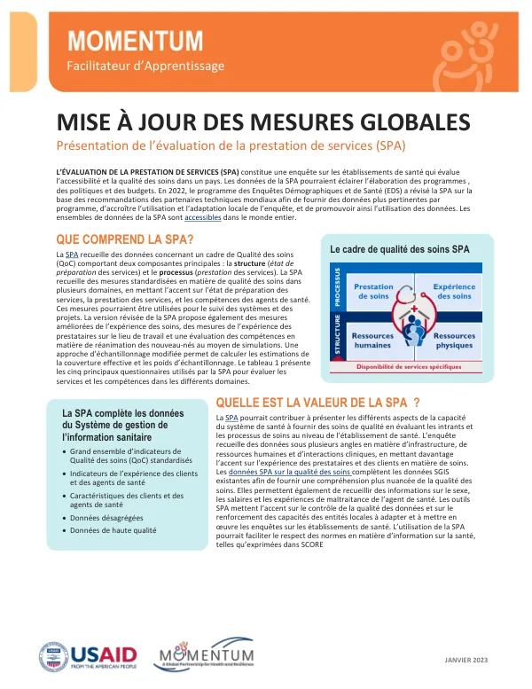 Fact Sheet: Service Provision Assessment (SPA) Tool – Evaluating Quality and Accessibility of Health Care