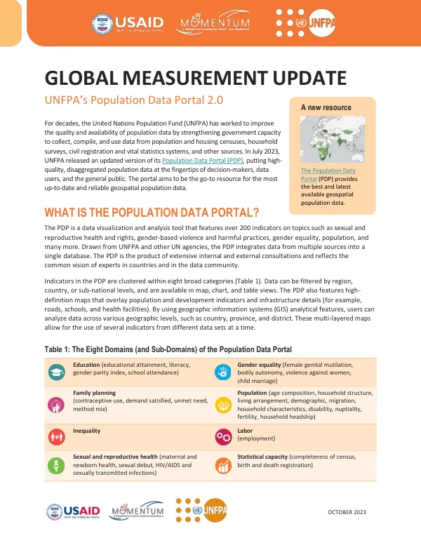 MOMENTUM Global Measurement Fact Sheet UNFPA Data Portal