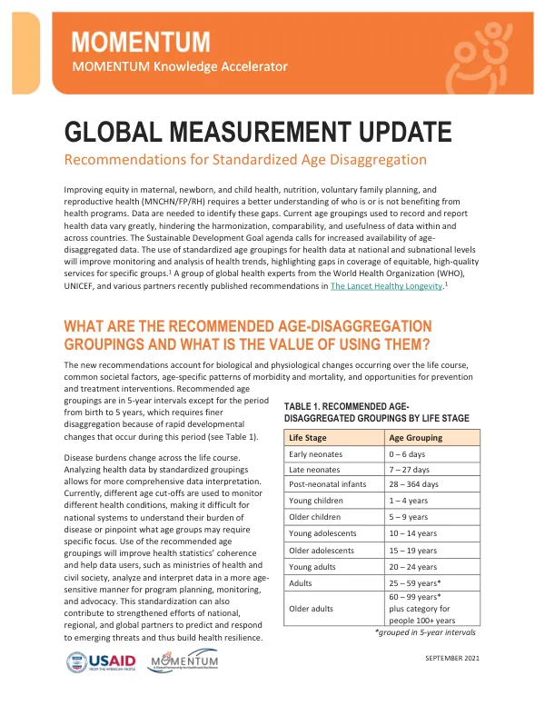MOMENTUM Global Measurement Fact Sheet: Age Disaggregations