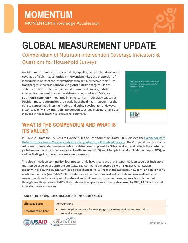 MOMENTUM Global Measurement Fact Sheet: Compendium