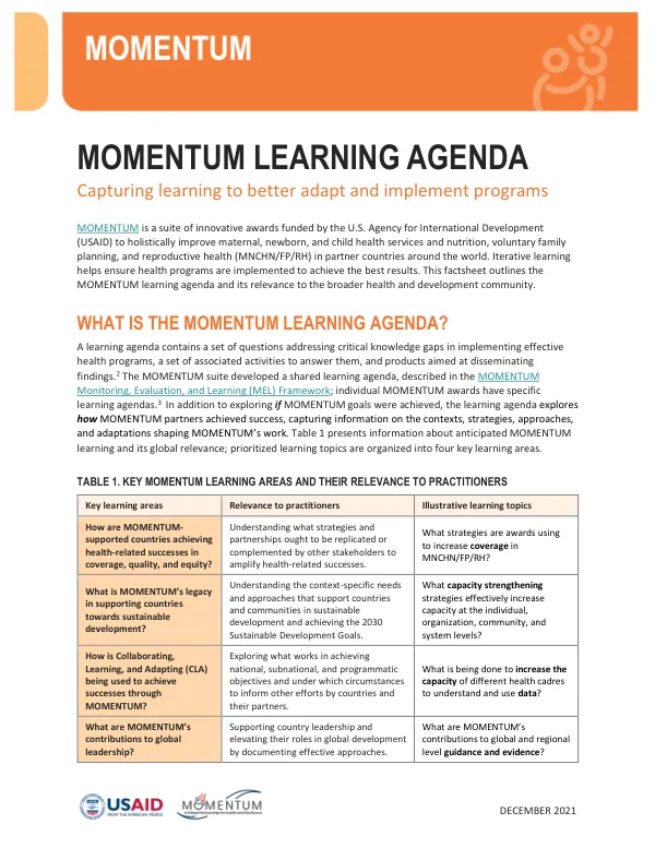 MOMENTUM Learning Agenda Factsheet