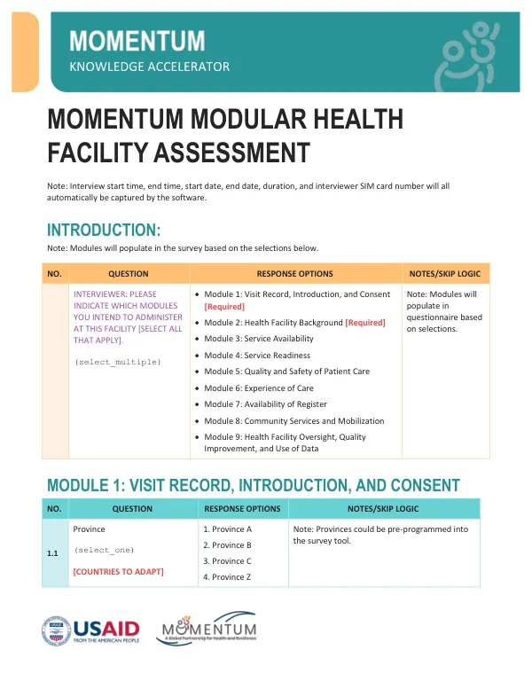MOMENTUM Modular Health Facility Assessment Tool