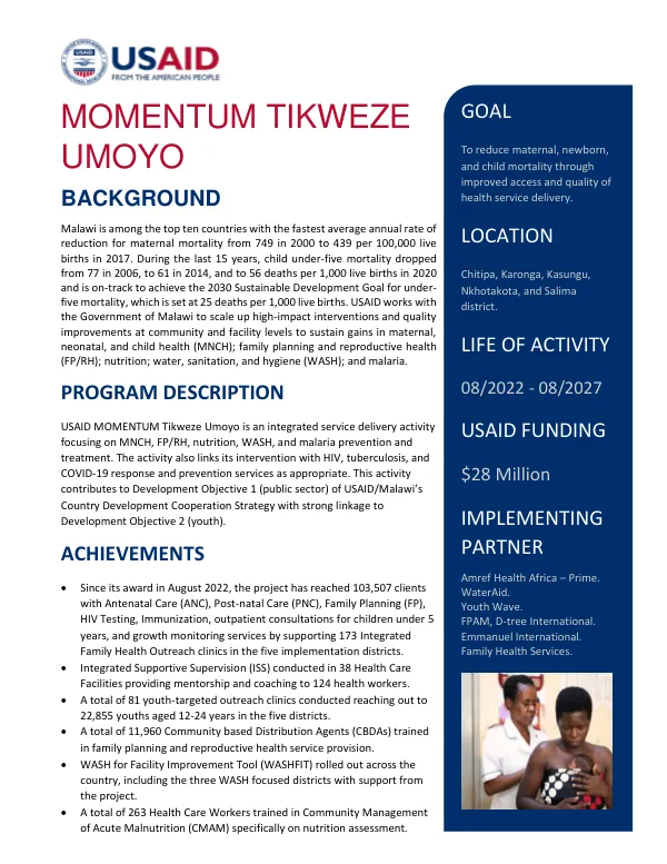 MOMENTUM Tikweze Umoyo Project Briefer/Factsheet
