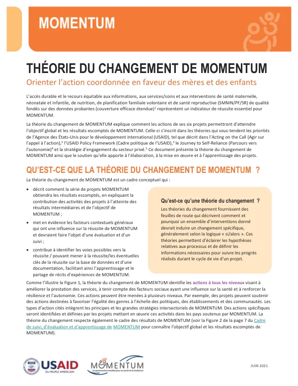 MOMENTUM's Theory of Change Fact Sheet (French)