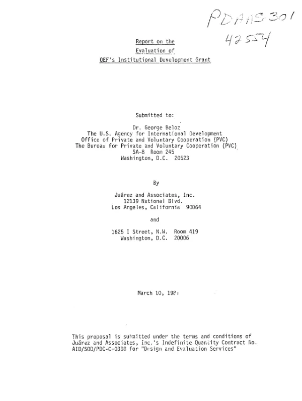 Report on the evaluation of OEF's institutional development grant
