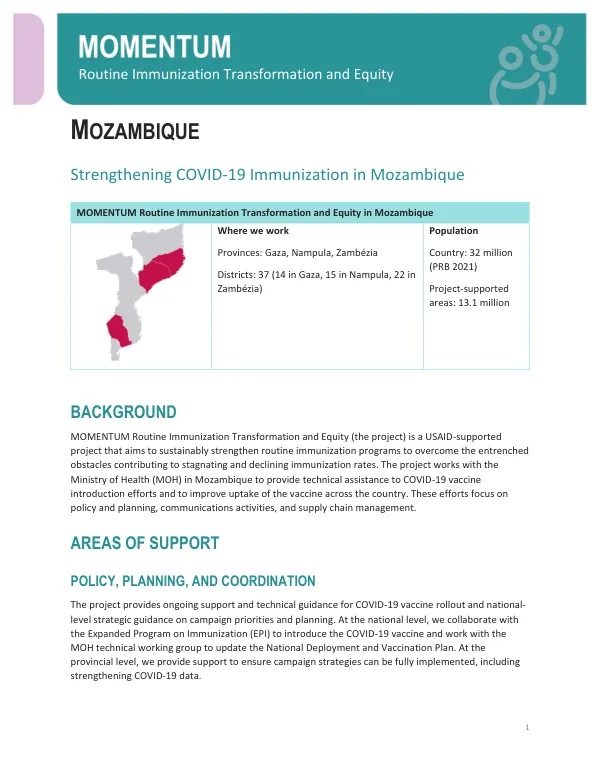 Strengthening COVID-19 Immunization in Mozambique Brief