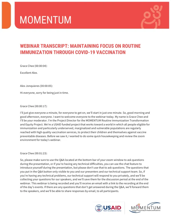 Webinar Transcript: Maintaining Routine Immunization During COVID-19 Vaccination Efforts