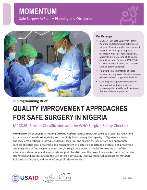 MSSFPO Nigeria QI Brief: Safe Surgery for Maternal and Newborn Health