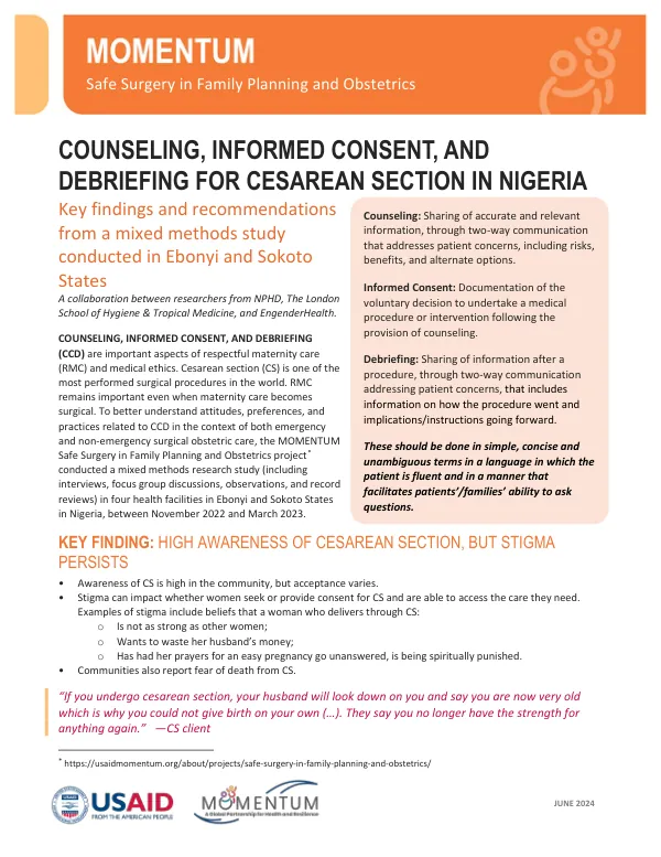 Cesarean Section in Nigeria: Counseling, Informed Consent, and Debriefing Fact Sheet