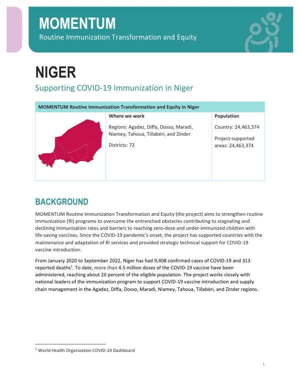 Supporting COVID-19 Immunization in Niger Brief