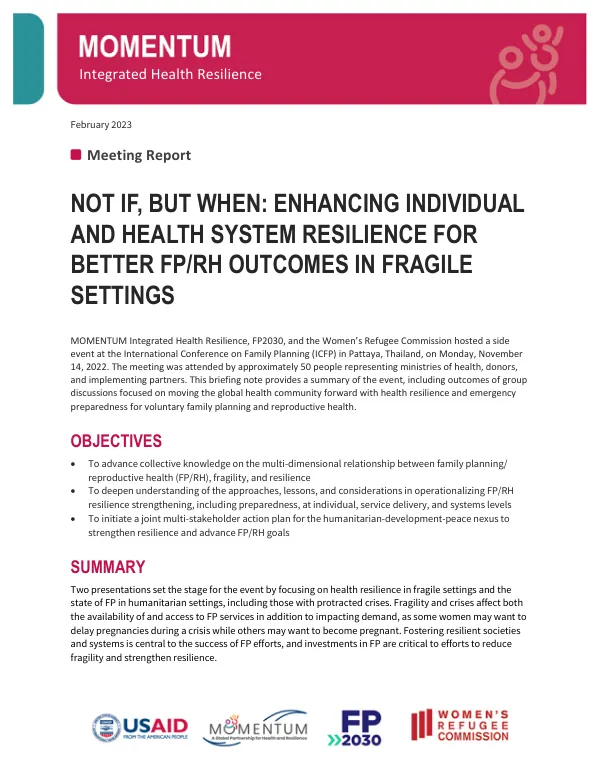 Enhancing Individual and Health System Resilience: ICFP Side Event Summary