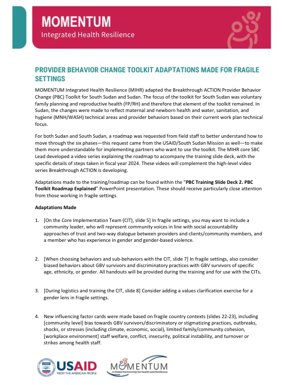 PBC Toolkit Adaptations