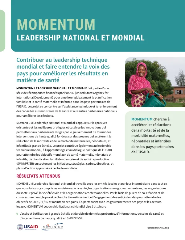 MOMENTUM National and Global Leadership Project Fact Sheet (French)