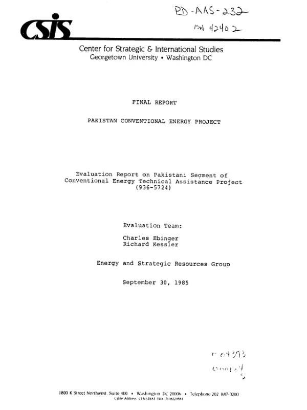 Final report, Pakistan conventional energy project : evaluation report on Pakistani segment of conventional energy technical assistance project (936-5724)
