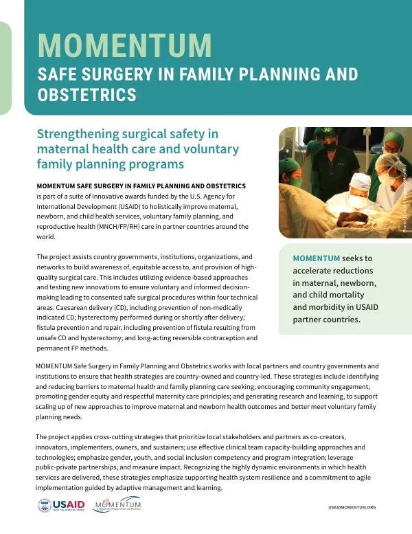 MOMENTUM Safe Surgery in Family Planning and Obstetrics Fact Sheet