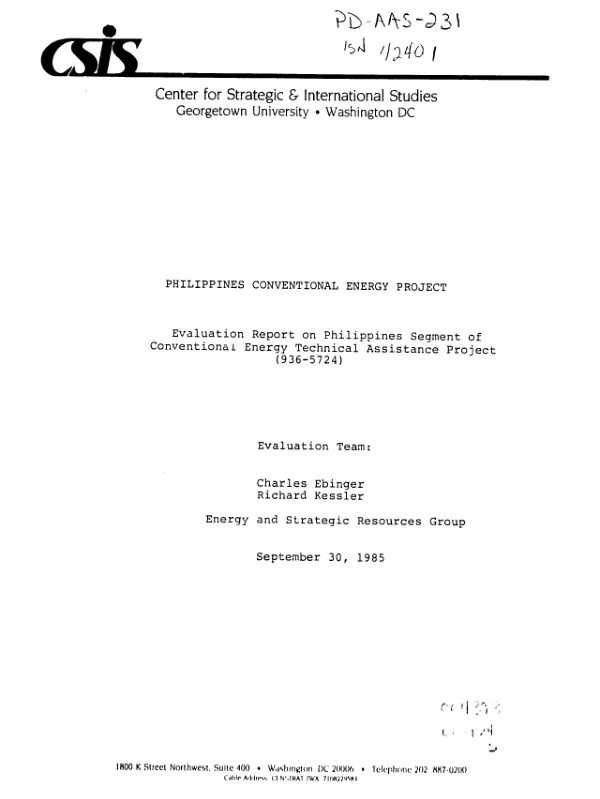 Philippines conventional energy project : evaluation report on Philippines segment of conventional energy technical assistance project (936-5724)
