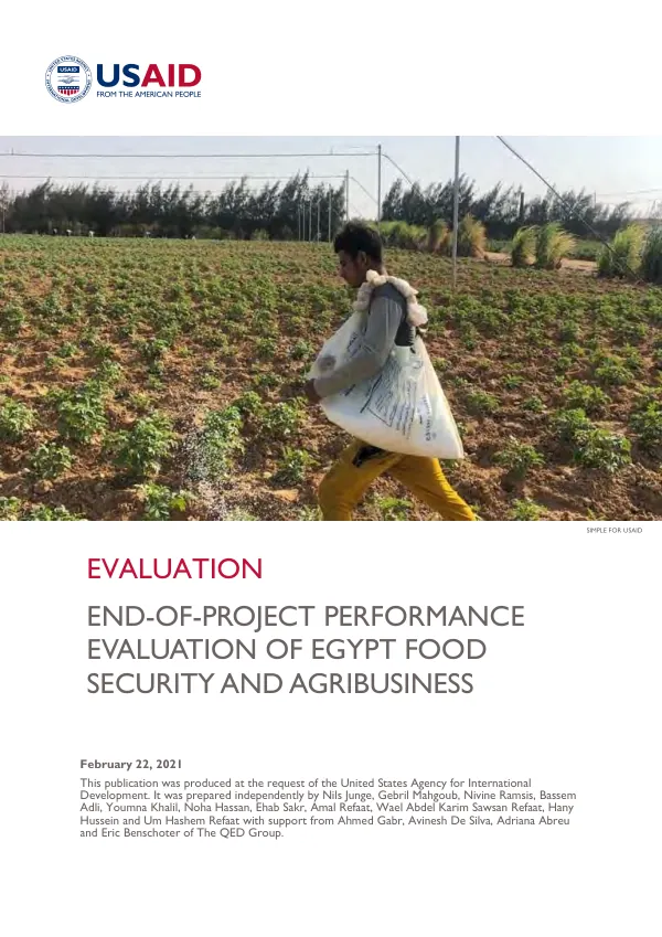 Evaluation : end-of-project performance evaluation of Egypt food security and agribusiness
