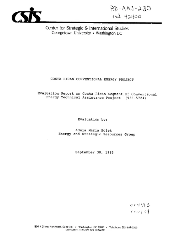 Costa Rican conventional energy project : evaluation report on Costa Rican segment of conventional energy technical assistance project (936-5724)