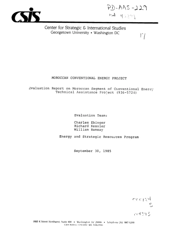 Moroccan conventional energy project : evaluation report on Moroccan segment of conventional energy technical assistance project (936-5724)