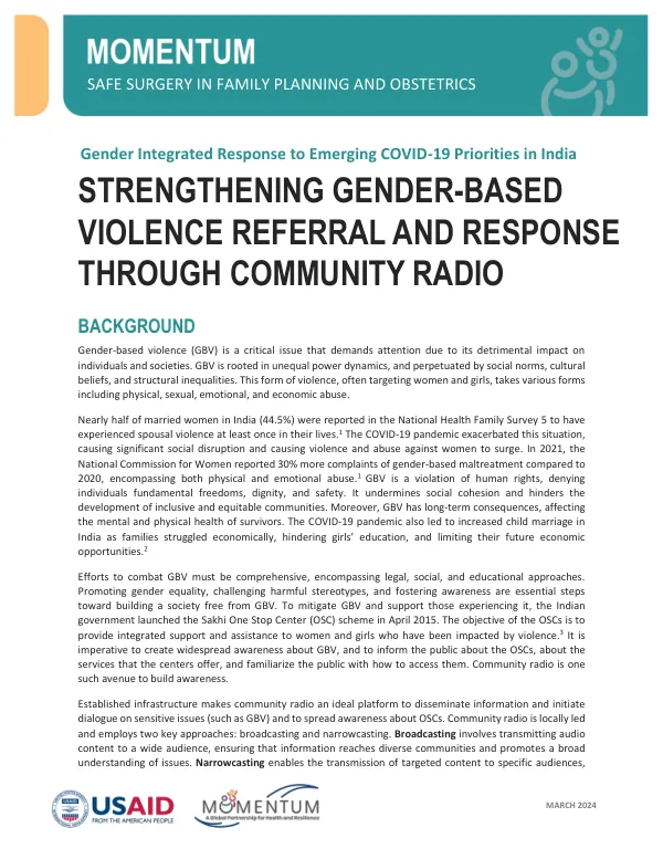 Strengthening GBV Referral and Response through Community Radio: Technical Brief
