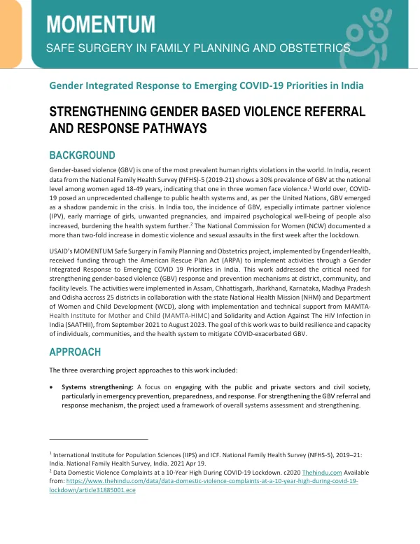 Technical Brief: Strengthening Gender-Based Violence Referral and Response Pathways