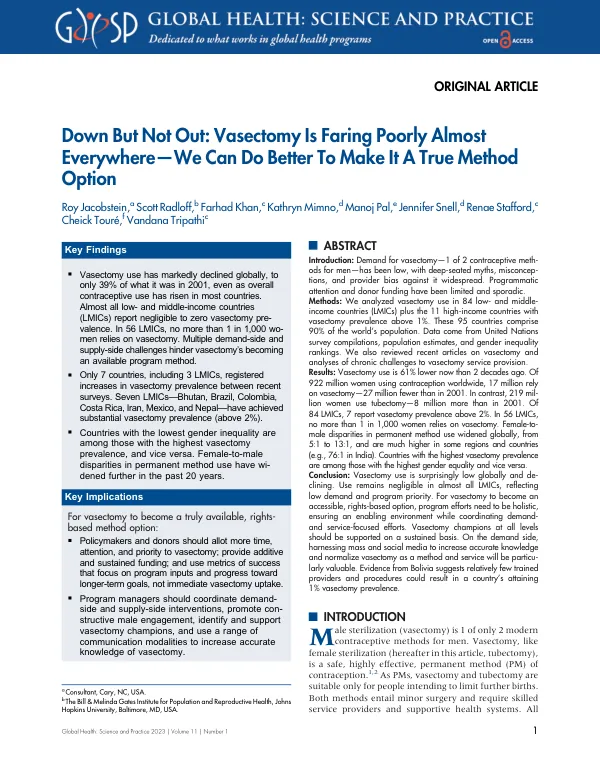 Vasectomy: Down But Not Out – Improving Access as a Method Option