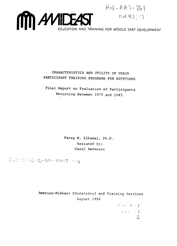 Characteristics and utility of USAID participant training programs for Egyptians : final report on evaluation of participants returning between 1975 and 1983