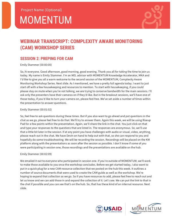 Webinar Transcript: Session 2 - Prepping for CAM