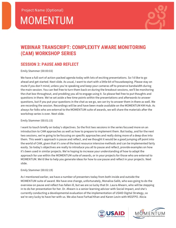 Webinar Transcript: Session 3 - Pause and Reflect