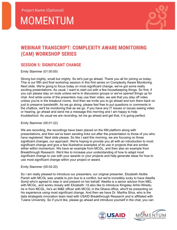 Webinar Transcript: Session 5 - Significant Change