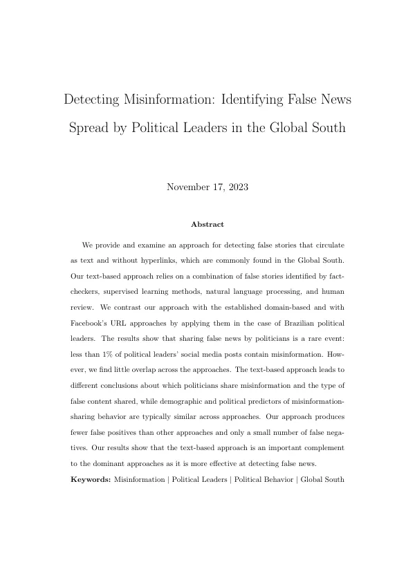 Detecting Political Misinformation in the Global South: A Text-Based Approach from Brazil