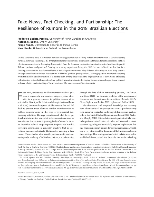 The Limits of Fact-Checking: Correcting Political Misinformation in Brazil’s 2018 Elections
