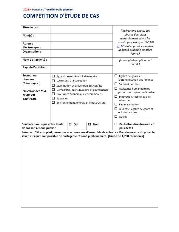 Thinking and Working Politically Case Competition Submission Form (French)