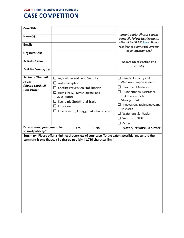 DRG Case Competition Submission Form: Thinking and Working Politically
