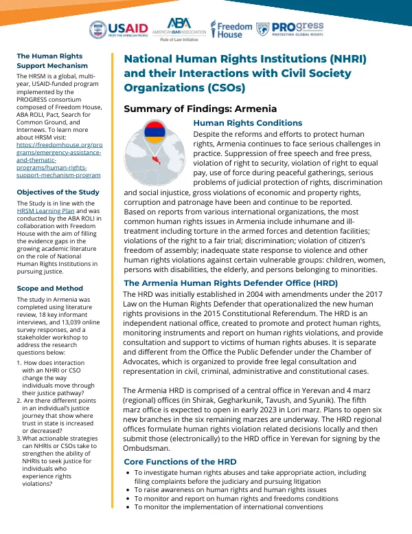 NHRI and CSO Interactions: Armenia Study