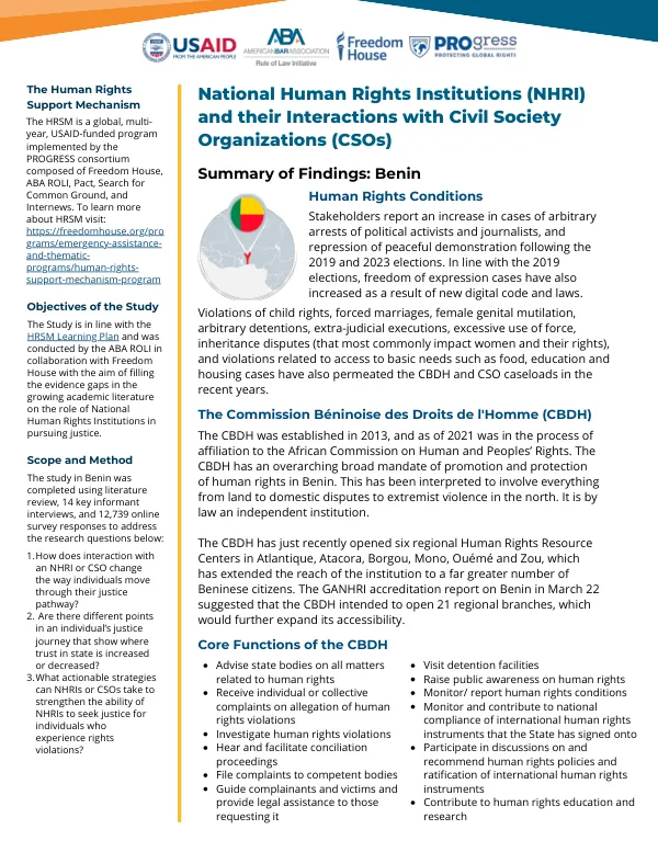 NHRI and CSOs Interactions: Benin Study