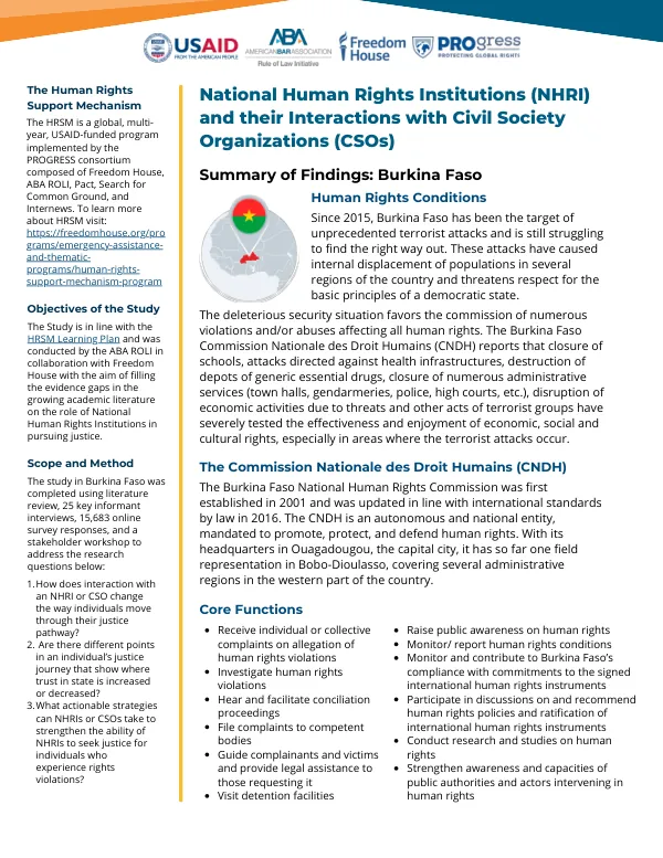NHRI Burkina Faso Study: Interactions with CSOs