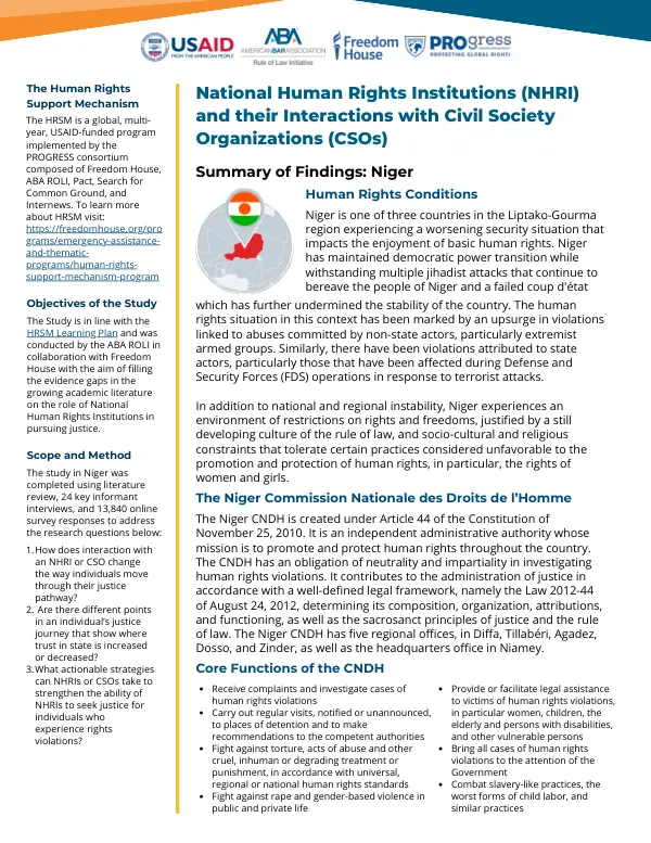 NHRI and CSO Interactions in Niger: A Study on Addressing Justice Needs