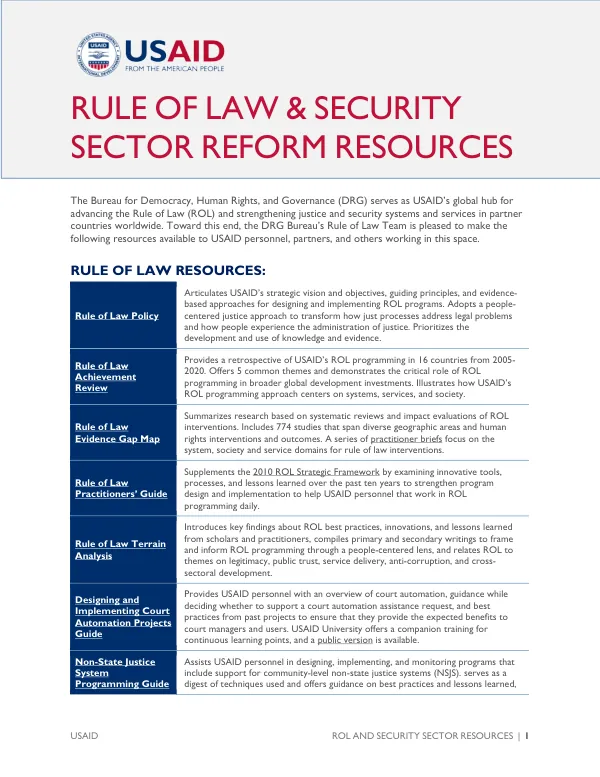 Rule of Law and Security Sector Reform Resources
