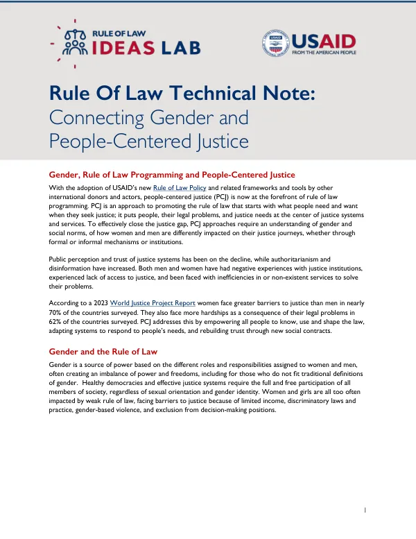 Rule of Law Technical Note: Connecting Gender and People-Centered Justice