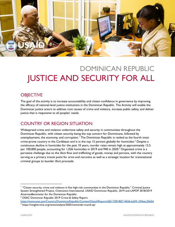 USAID Dominican Republic: Justice and Security for All Fact Sheet
