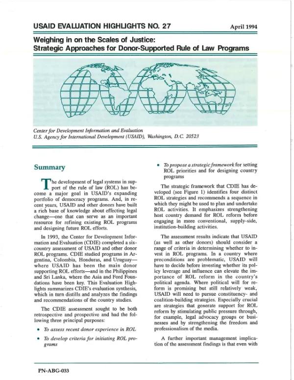Strategic Approaches for Donor-Supported Rule of Law Programs