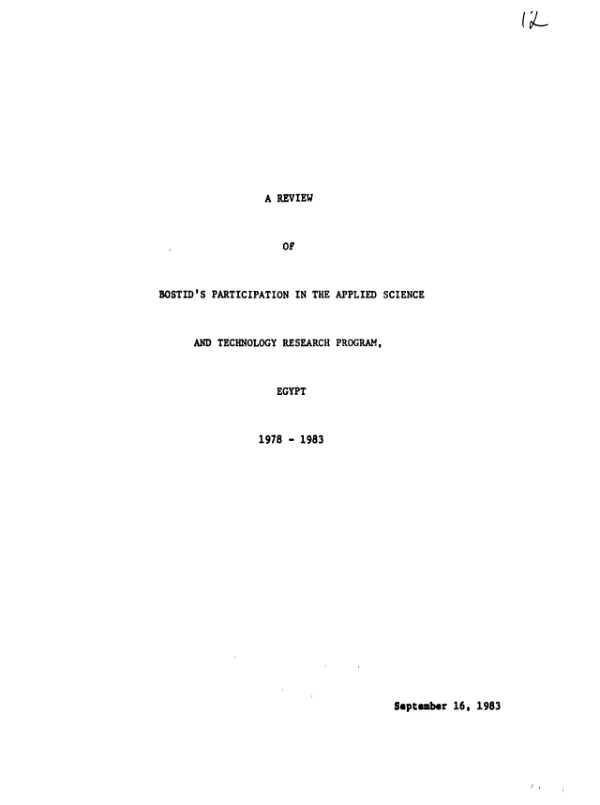 Review of BOSTID's participation in applied science and technology research program, Egypt 1978-1983