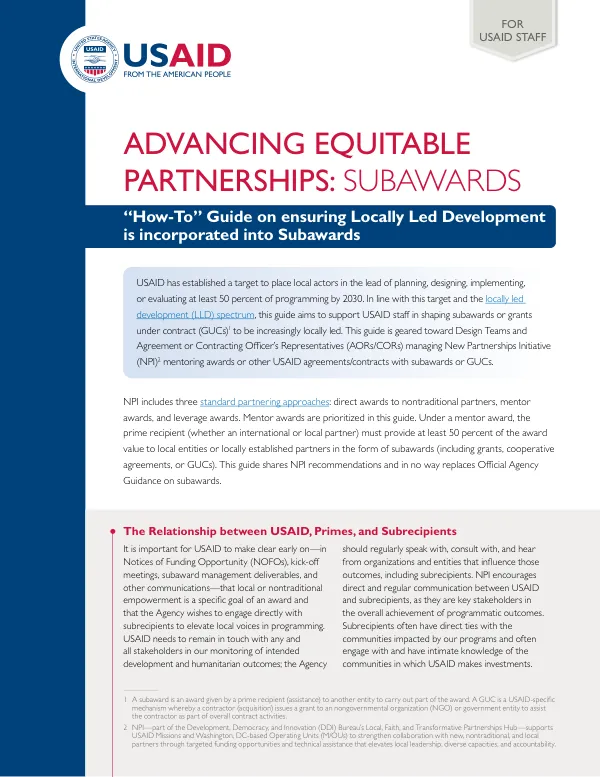 Advancing Equitable Partnerships: Subawards