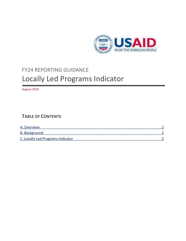 FY24 Reporting Guidance: Locally Led Programs Indicator