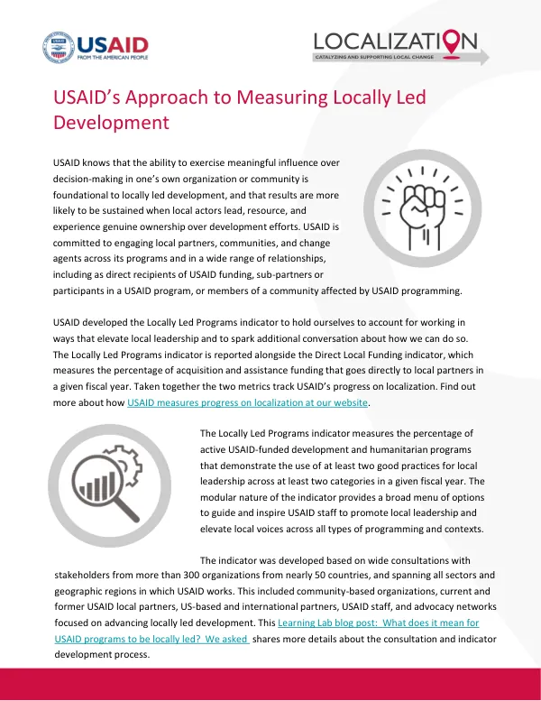 USAID’s Approach to Measuring Locally Led Development