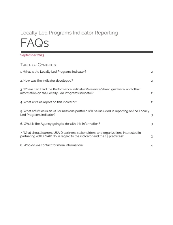 Locally Led Programs Indicator Reporting