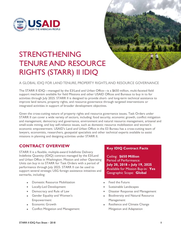 Strengthening Tenure and Resource Rights (STARR) II IDIQ