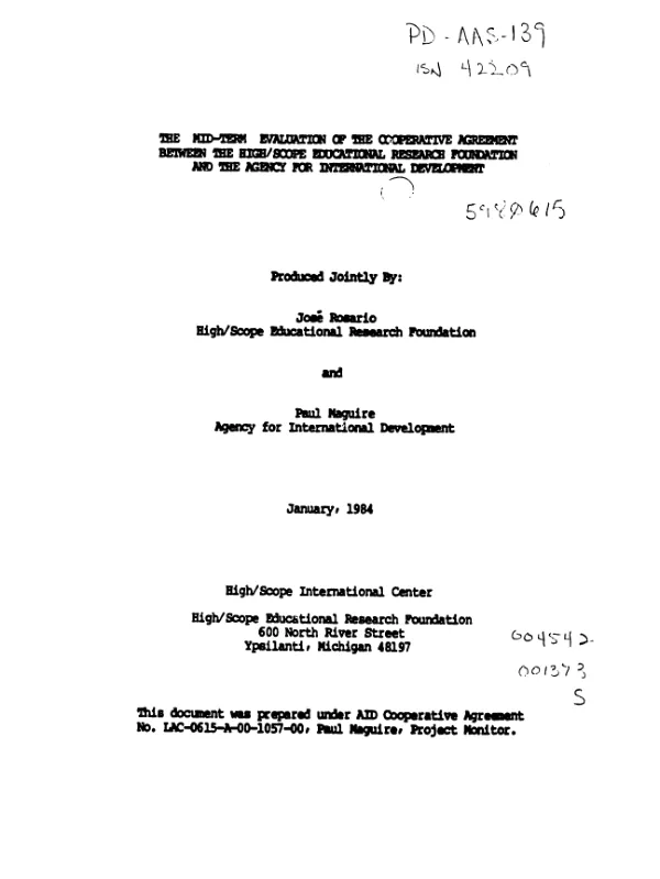 Mid-term evaluation of the cooperative agreement between the High/Scope Educational Research Foundation and the Agency for International Development
